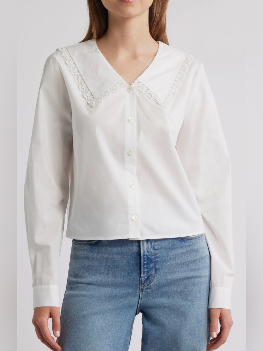 Frame Denim White Lace-Trim Button-Front Shirt